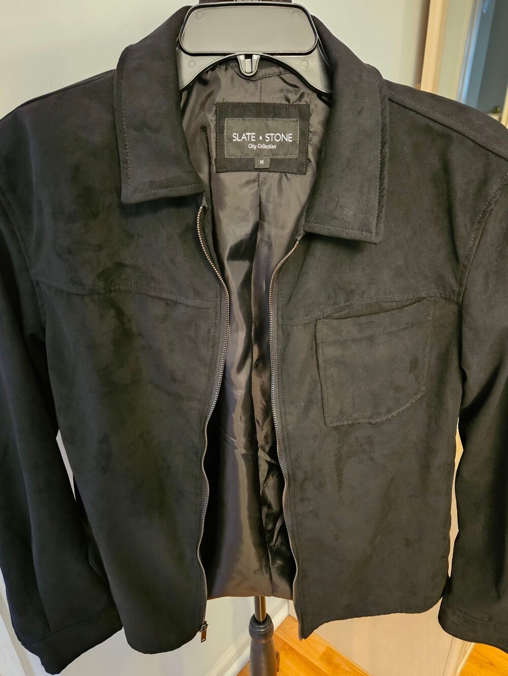 Mens Fall Transitional Slate & Stone City Collection Black Faux Suede Jacket M